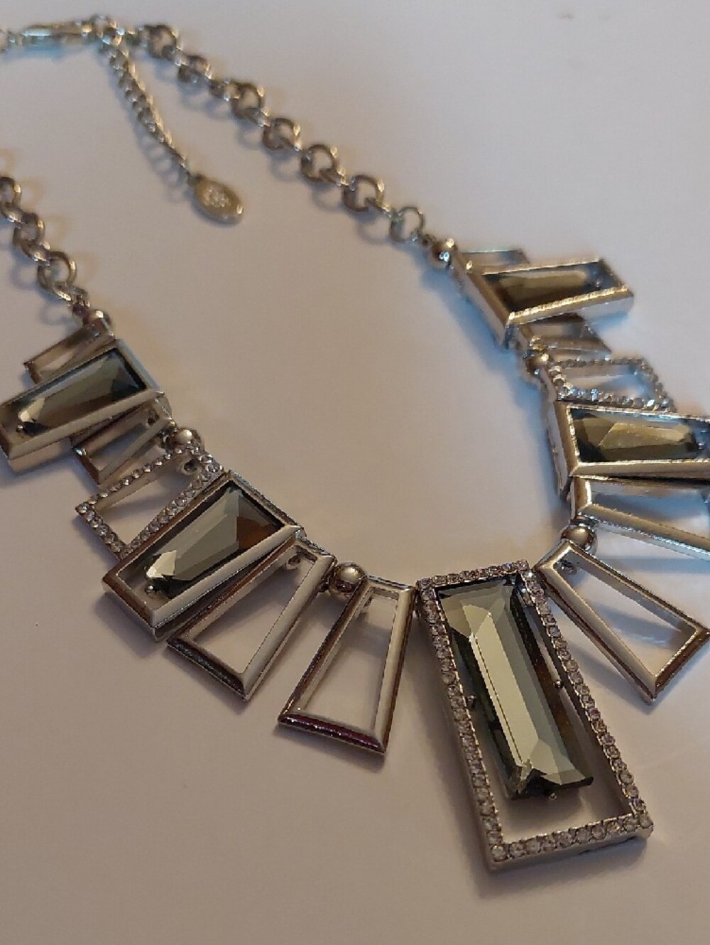 Paparazzi Silver-Tone Geometric Statement Necklace with Gray Crystals